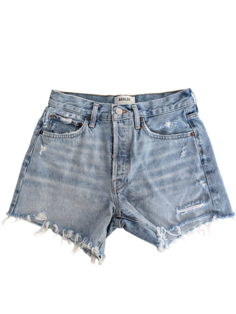 AGOLDE Parker Long Loose Fit Cutoff Denim Shorts - Swapmeet, Size 26